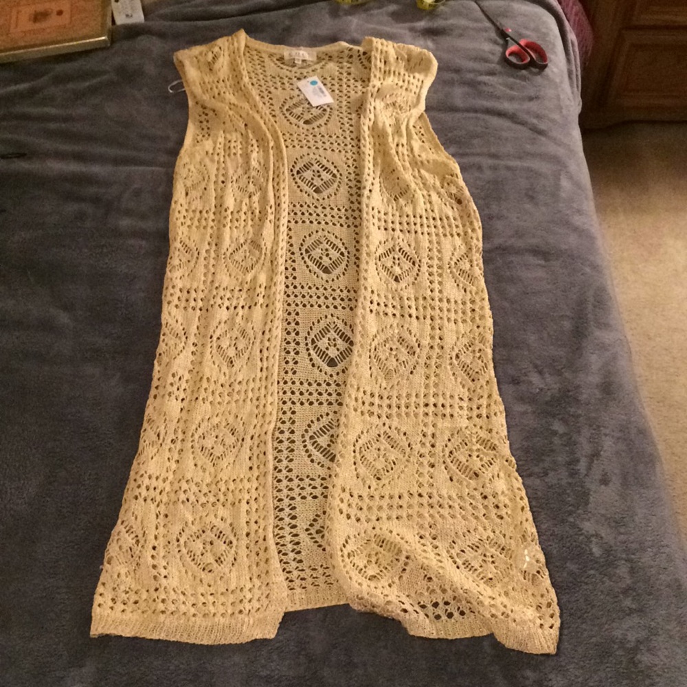C.O.C Curvy Vest OS NWT Gold BoHo Kimono Lace